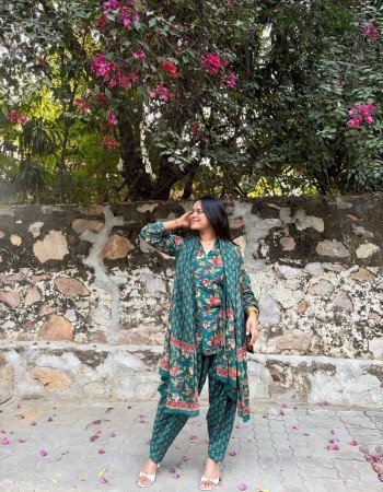 DARK GREEN FLORAL MOTIF AFGHANI SET