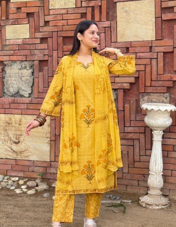 MUSTARD SCHIFFILI PRINTED COTTON SUIT SET