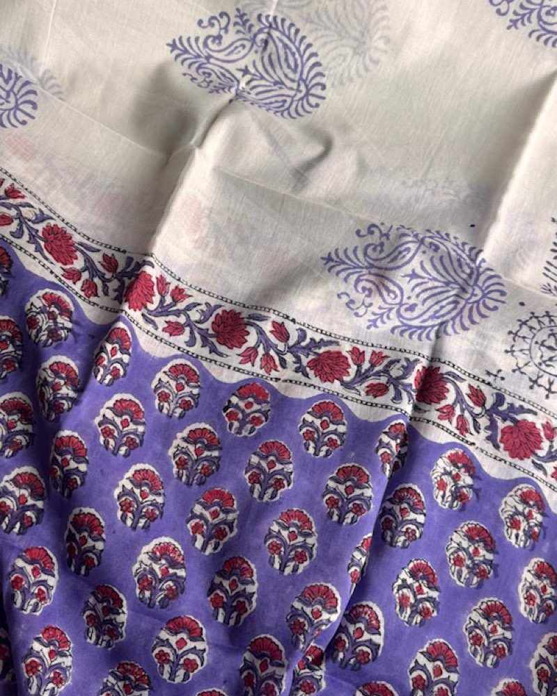 PURPLE FLORAL MOTIF COTTON SUIT SET