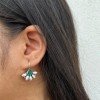 SILVER 925 HALLMARKED PEARL AND  GREEN STONE HOOK EARRINGS