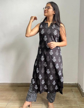 BLACK MOTIF KURTA BOTTOM 