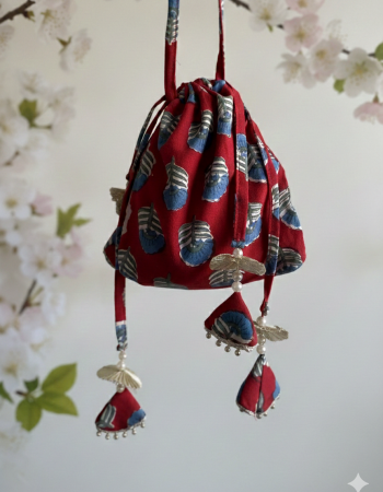 RED MOTIF HANDBLOCKED POTLI BAG