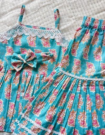 BLUE FLORAL MOTIF SHARARA KIDS DRESS