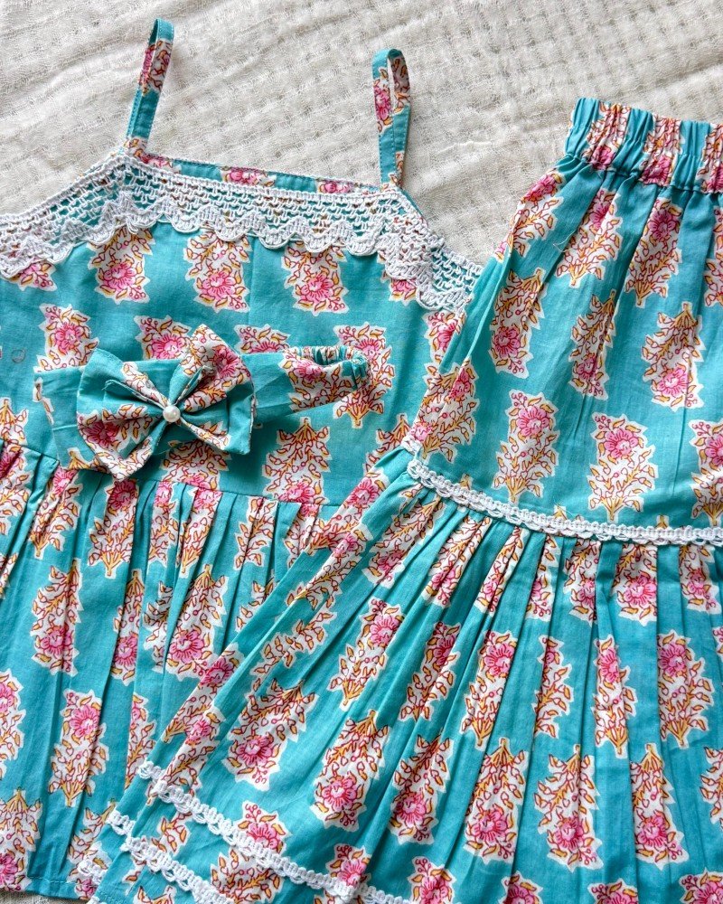 BLUE FLORAL MOTIF SHARARA KIDS DRESS