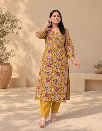 MUSTARD PINK FLORALS KURTA BOTTOM SET