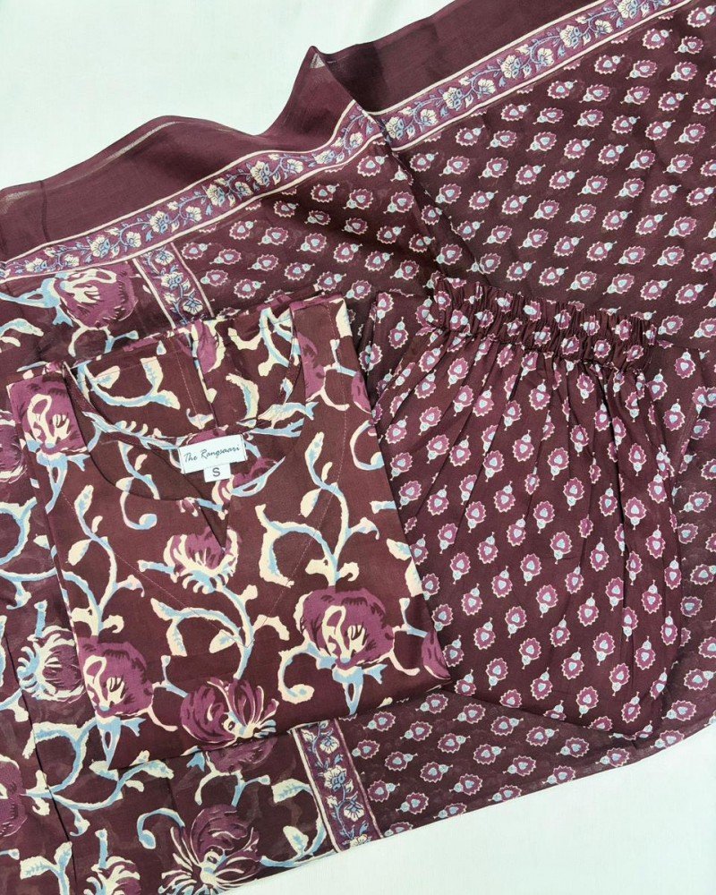 DARK PURPLE BLUE MOTIF KURTA BOTTOM SET