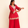 RED LEHERIYA SHARARA SUIT SET