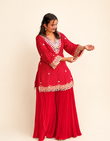 RED LEHERIYA SHARARA SUIT SET
