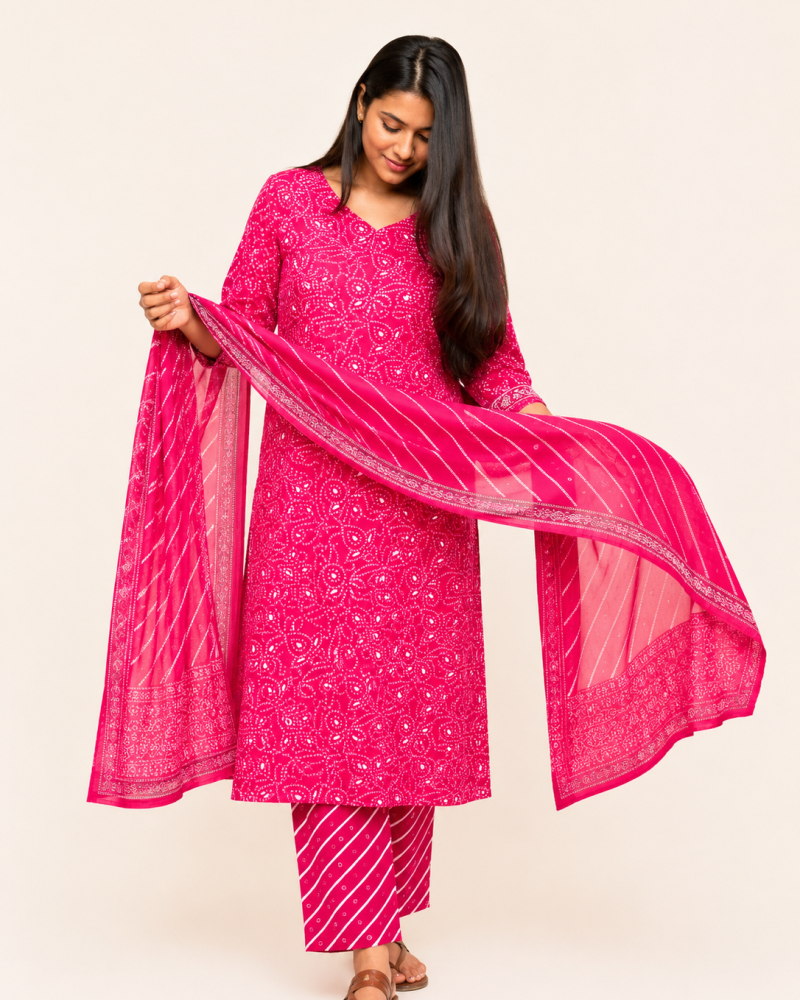 PINK BANDHEJ SUIT SET
