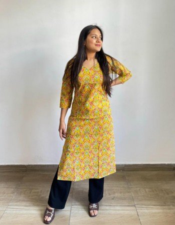 YELLOW MOTIFS LONG STRAiGHT KURTI