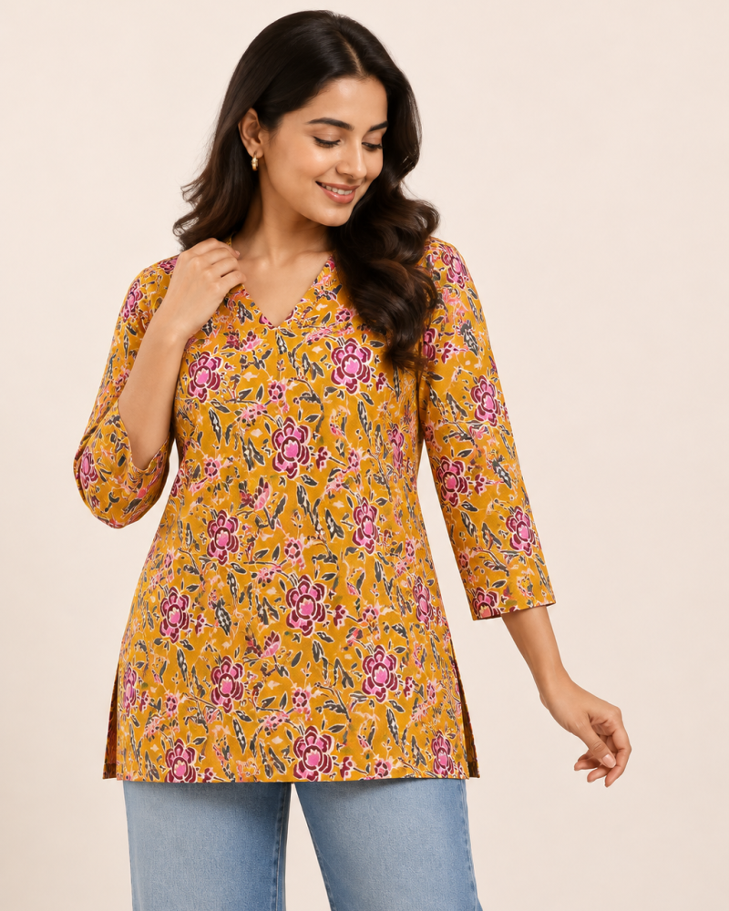 MUSTARD SHORT STRAIGHT KURTI