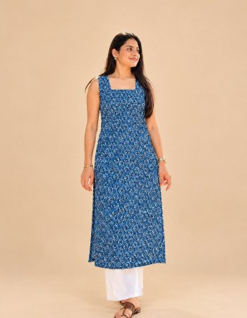 INDIGO DOTS HANDBLOCK LONG STRAIGHT KURTI
