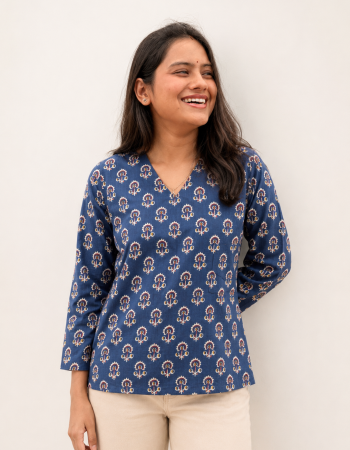 INDIGO MOTIF SUPER SHORT STRAIGHT KURTI
