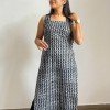BLACK LITTLE LEAF LONG STRAIGHT KURTI