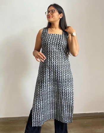 BLACK LITTLE LEAF LONG STRAIGHT KURTI