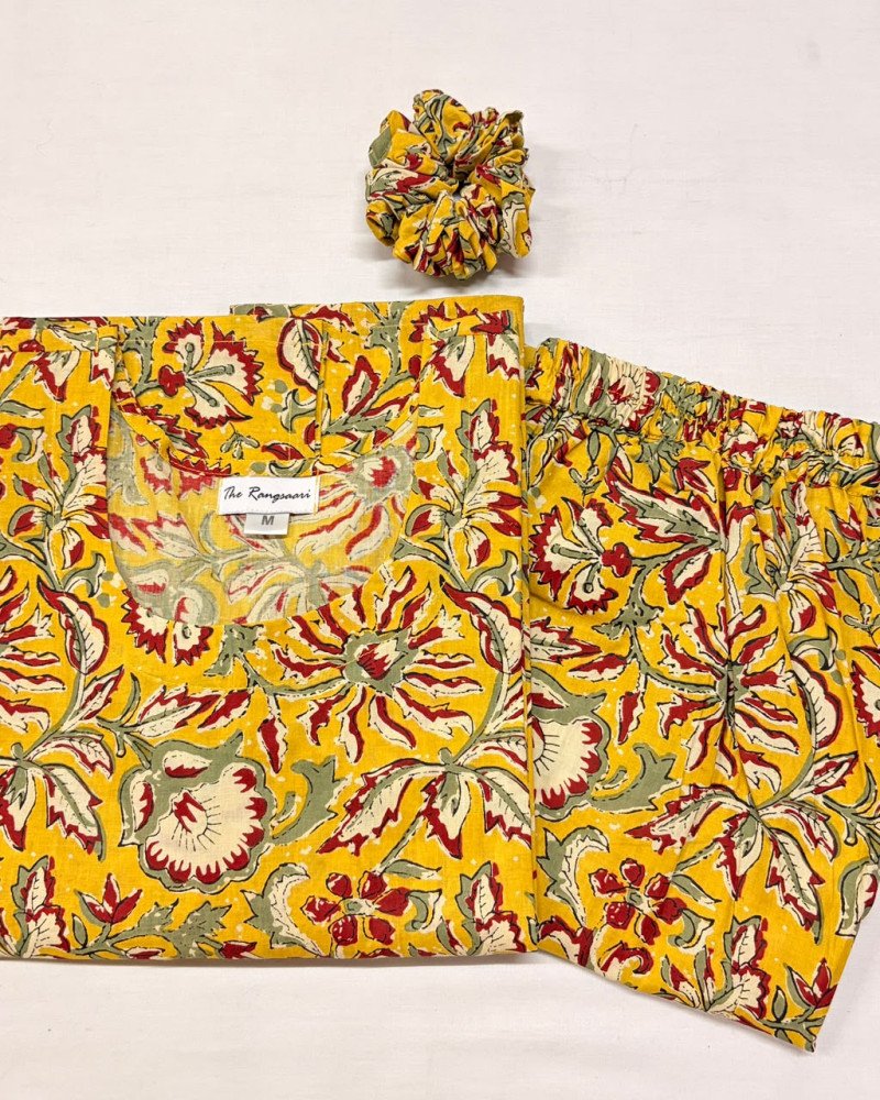 MUSTARD FLORAL KURTA BOTTOM SET