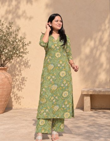 GREEN HANDBLOCK KURTA BOTTOM SET