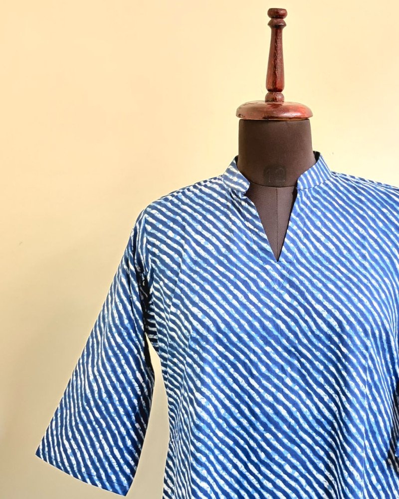 BLUE LEHRIYA LONG STRAIGHT KURTI