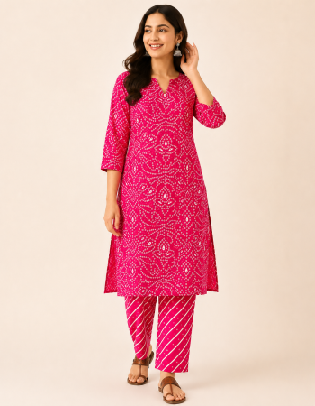 PINK BANDHEJ SUIT SET