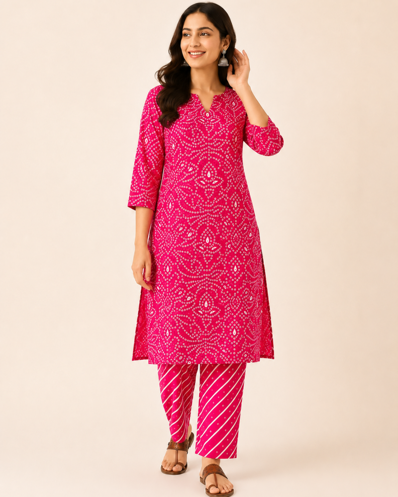 PINK BANDHEJ SUIT SET
