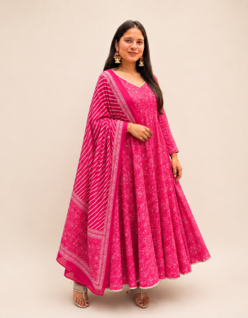 PINK BANDHEJ UMBRELLA GHER KURTI