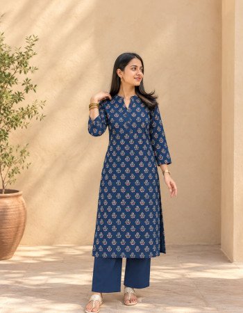 INDIGO MOTIF KURTA BOTTOM SET