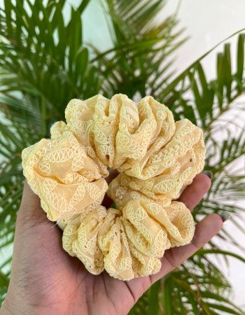 YELLOW CHIKANKARI SCRUNCHY