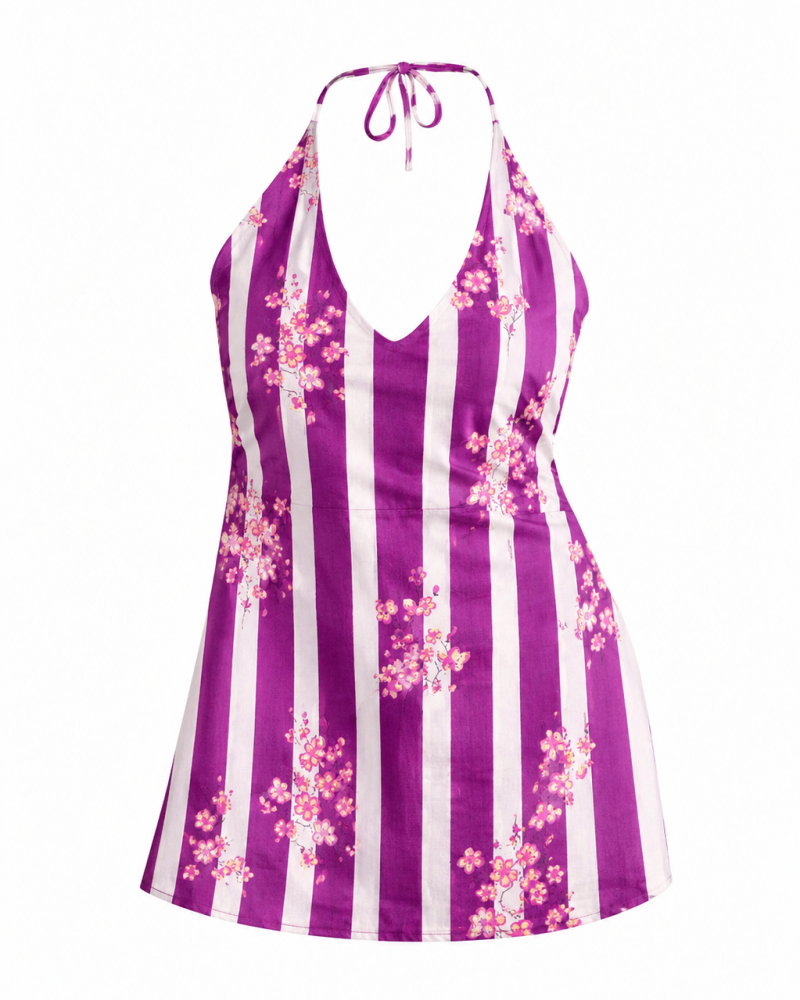 PURPLE LINING FLOWER BOOTA BACKLESS SHORT KURTI