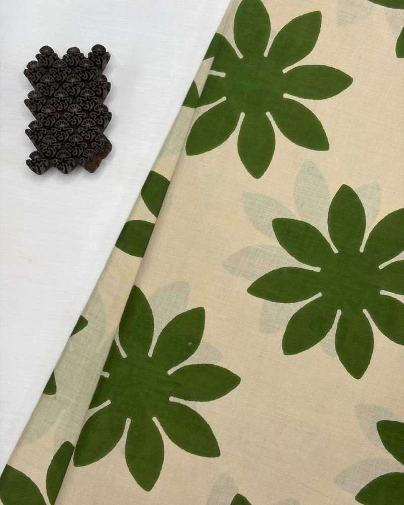 GREEN FLOWER HANDBLOCK COORD SET