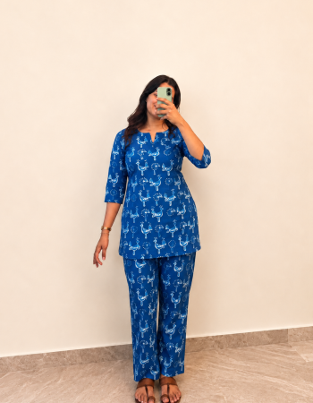 INDIGO LITTLE PEACOCK MOTIF NIGHT SET