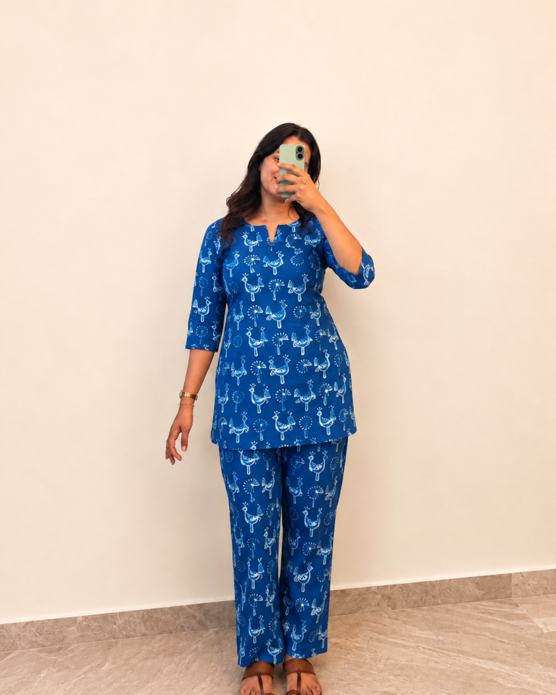 INDIGO LITTLE PEACOCK MOTIF NIGHT SET