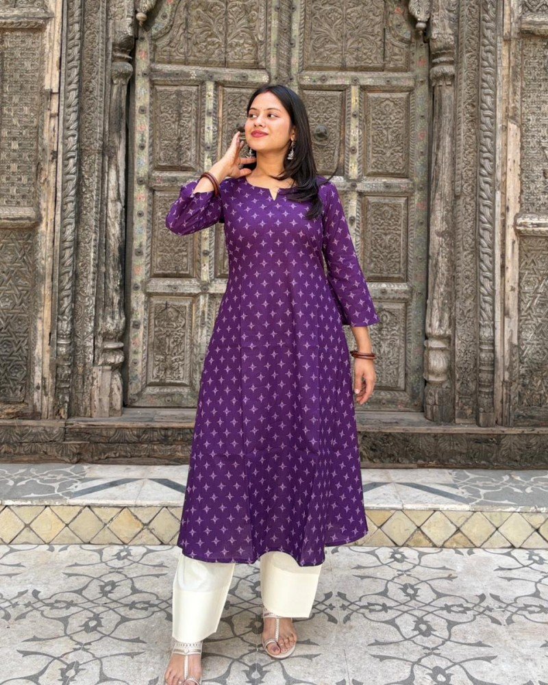 PURPLE BANDHANI MOTIF A LINE KURTI