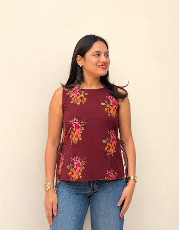 MAROON FLOWER PIHU TOP