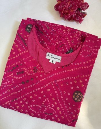 RANI PINK BANDHEJ GORGETTE LONG STRAIGHT KURTI