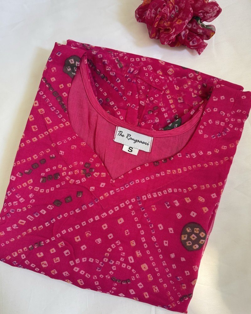 RANI PINK BANDHEJ GORGETTE LONG STRAIGHT KURTI