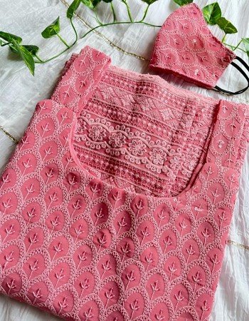 PINK CHIKANKARI LONG STRAIGHT KURTI