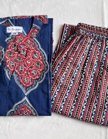BLUE MAROON KURTA BOTTOM SET