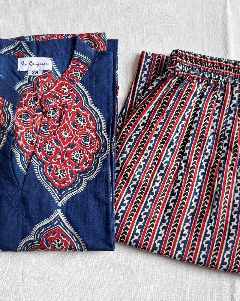 BLUE MAROON KURTA BOTTOM SET