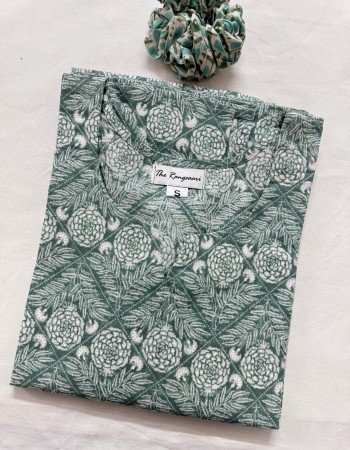 PASTEL GREEN FLORAL LONG STRAIGHT KURTI