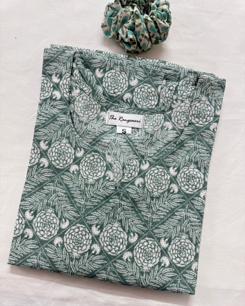 PASTEL GREEN FLORAL LONG STRAIGHT KURTI