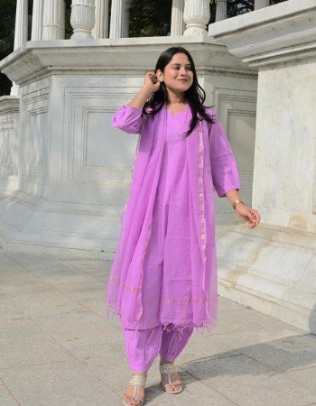 SOLID LAVENDER COTTON SUIT SET 