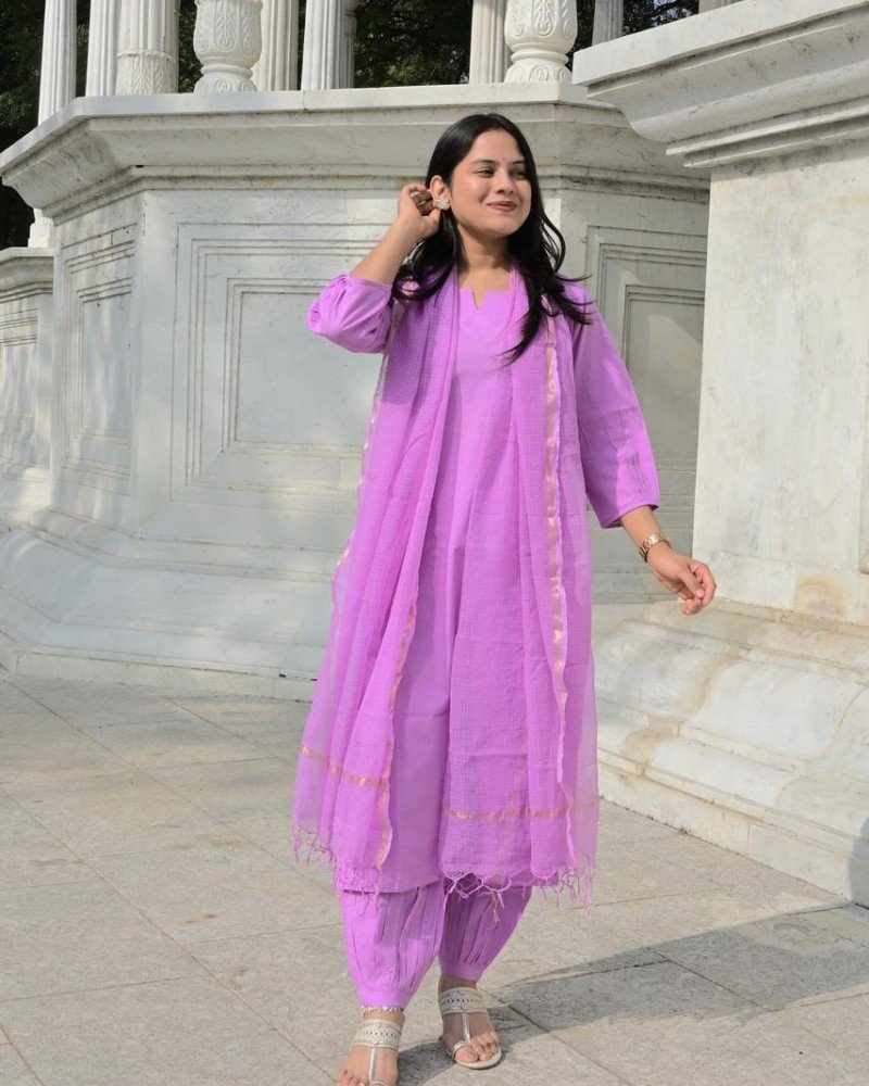 SOLID LAVENDER COTTON SUIT SET 