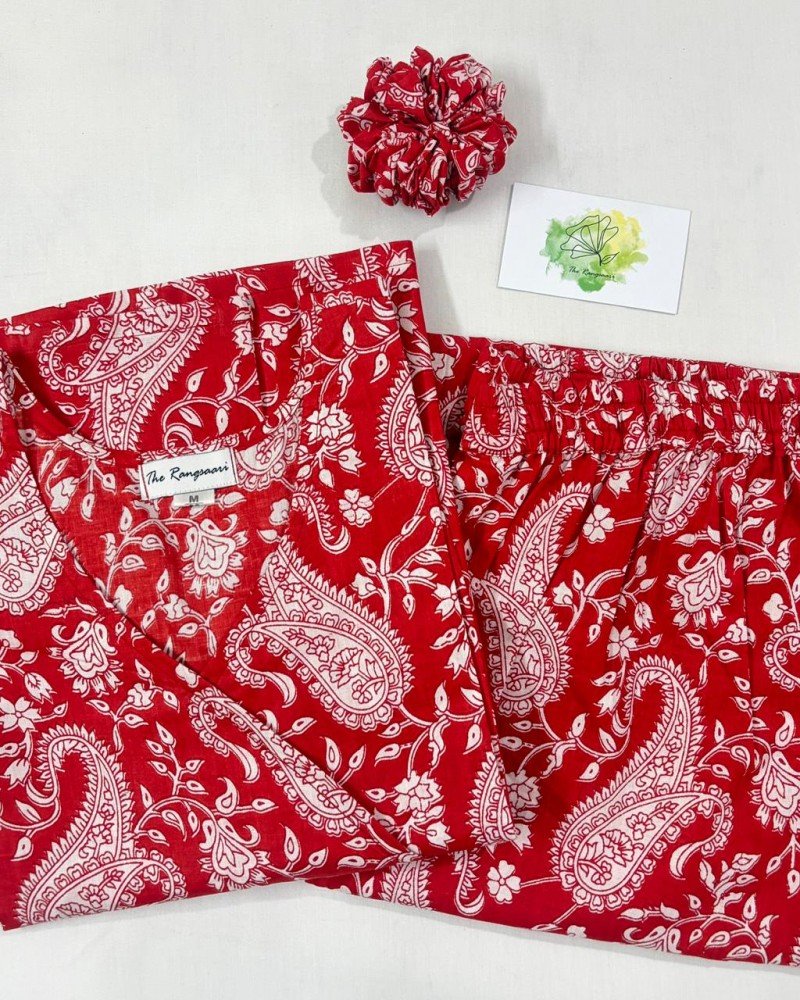 RED MOTIF KURTA BOTTOM SET