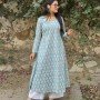 BLUE FLORAL MOTIF A LINE KURTI