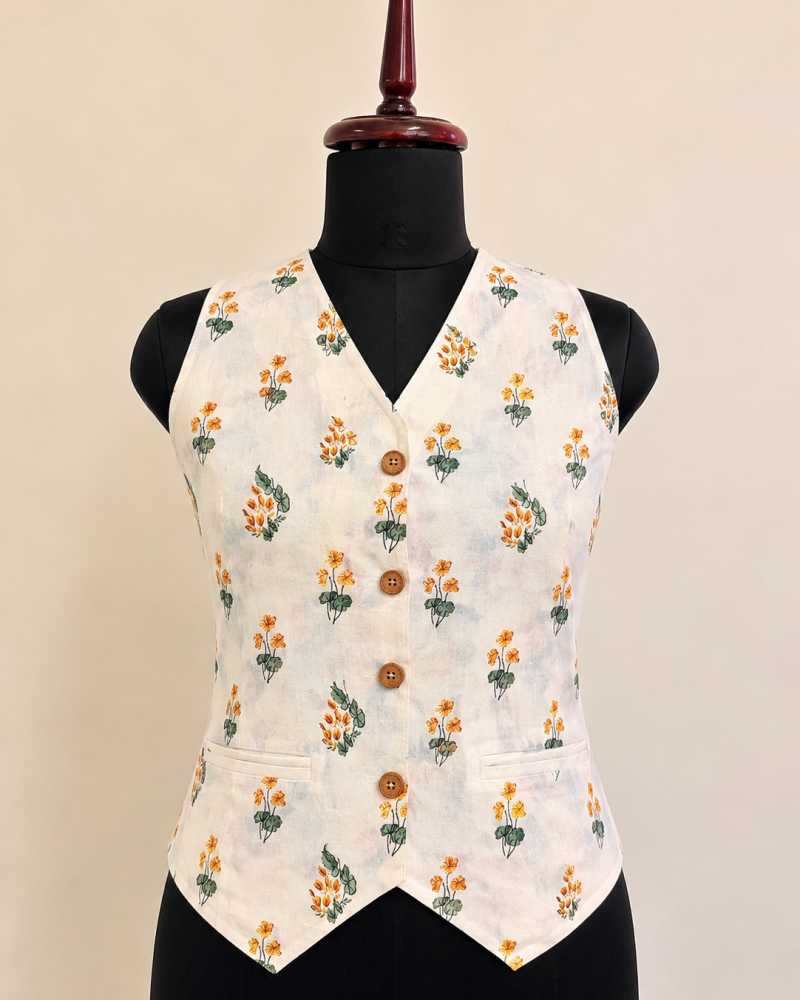 OFF WHITE YELLOW FLOWER BOOTA VEST TOP