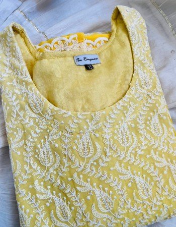YELLOW DUAL SHADE CHIKANKARI LONG STRAIGHT KURTI