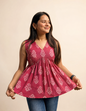 MAROON MOTIF CLAIRE TOP