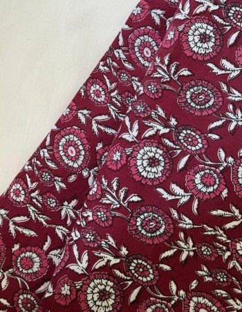 MAROON LITTLE FLORAL THICK COTTON NIGHT SET