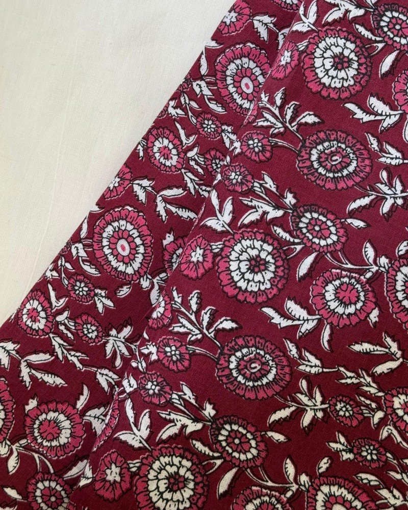 MAROON LITTLE FLORAL THICK COTTON NIGHT SET