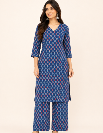 INDIGO MOTIF KURTA BOTTOM SET